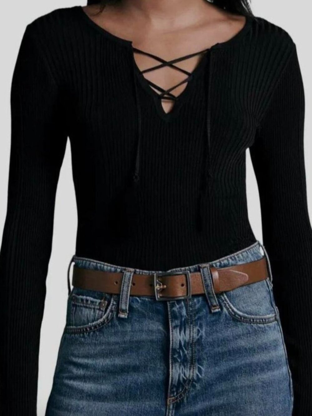 Rag & Bone Women's Black Carrie Lace-Up Rib Sweater-XS